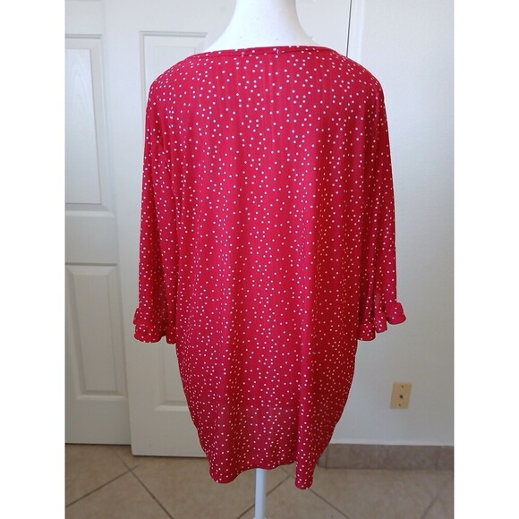 Cure Women's Blouse Tunic Red‎ White Polk Dot Short Sleeve Ruffle Sleeve 2XL - Picture 2 of 14
